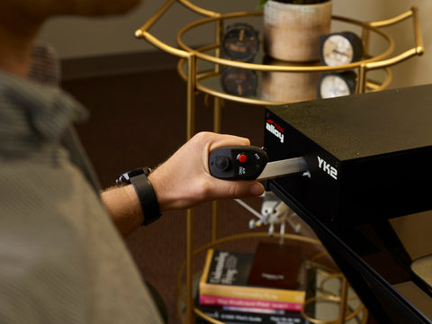 Cirrus pilot flying with Redbird Alloy YK2 flight sim yoke